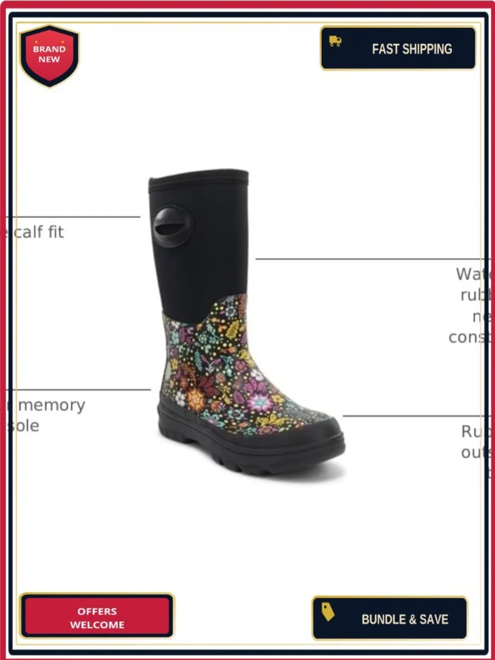 Women's Mid-Calf Snow Boots Waterproof Neoprene Faux Fur Insulated Winter